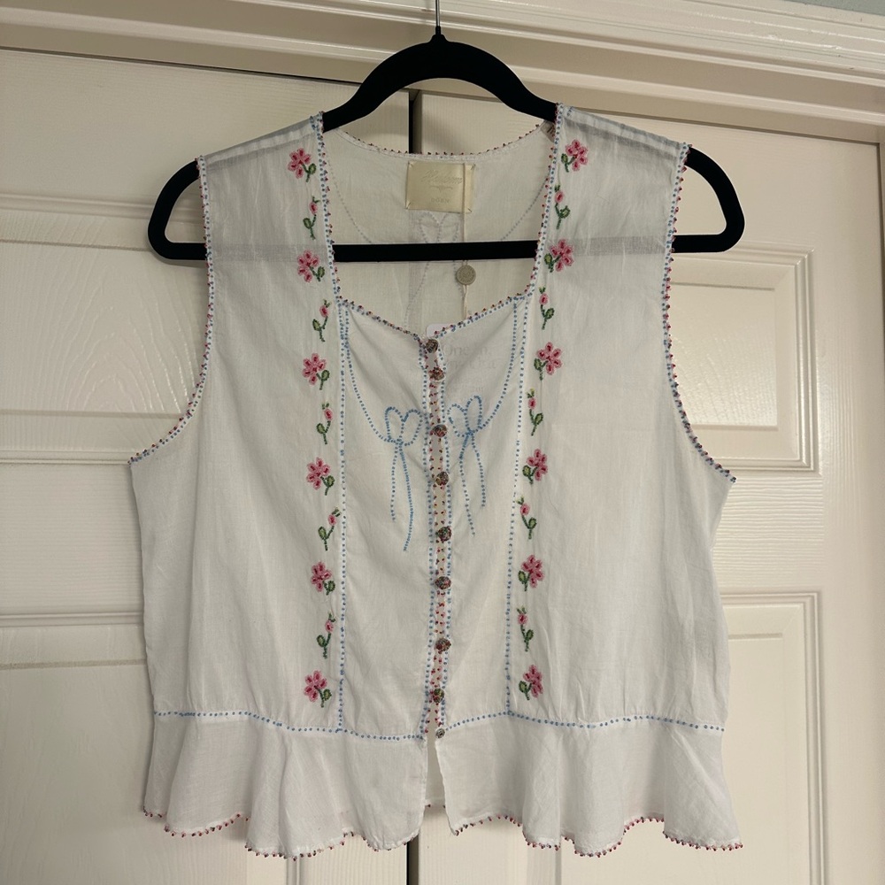 Doen Heirloom Odelia Beaded Tank Top White Large